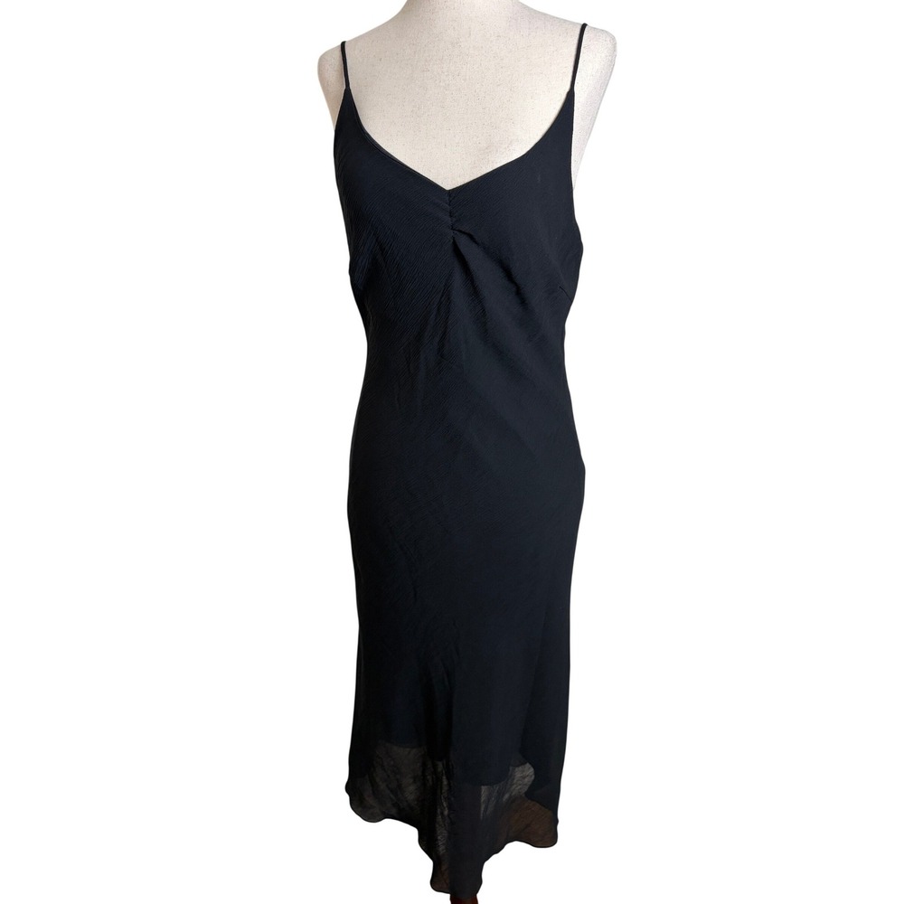 The Blue Age Black Crinkle Slip Dress V-Neck Spaghetti Strap Midi Womens Medium